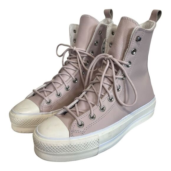 Converse | Pale Pink Platform X-Hi Top Lined Chuck Taylor Lace Up Sneakers 9 - Picture 3 of 10
